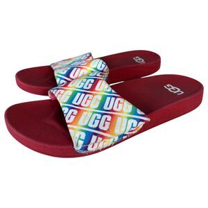 UGG Australia Beach Grade School Slide Rainbow Red Sandals Youth Size 3